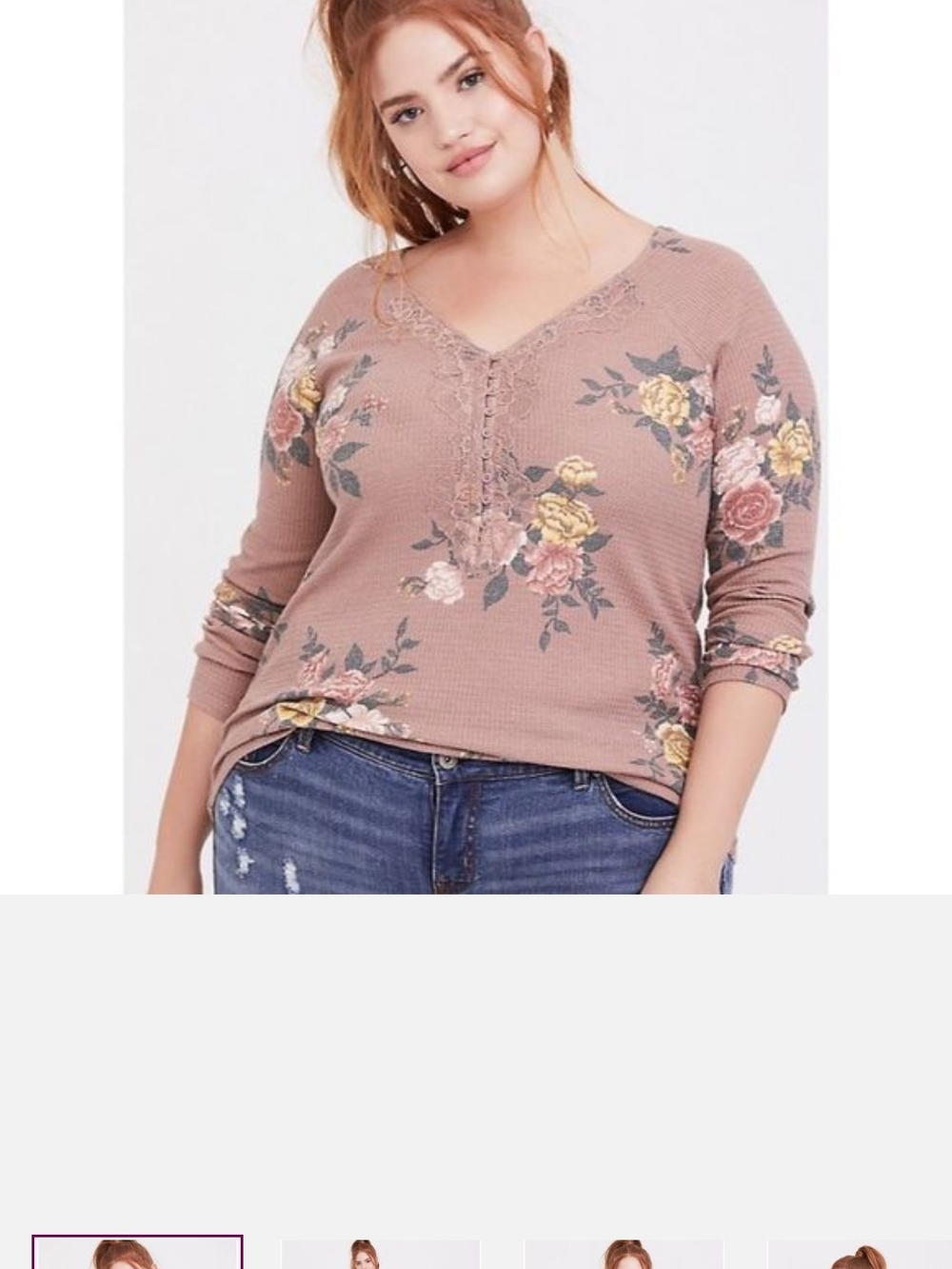 torrid Size 1 Lace-Trim Waffle Knit Floral Top in Mauve and Cream